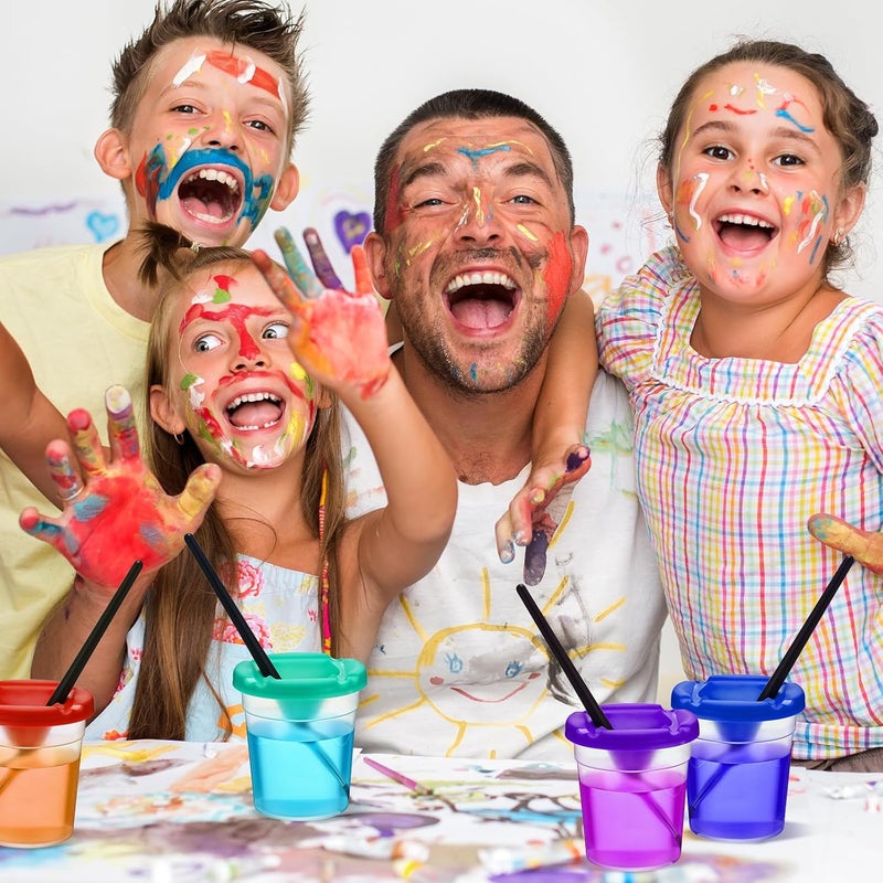 Ubamdom 10 Pack Paint Cups with Lids for Kids, Art Supplies No Spill Painting Cups for Young Artist, Reusable Paint Water Cup Paint Mixing Cups for Classroom Arts Crafts Supplies - Image 4